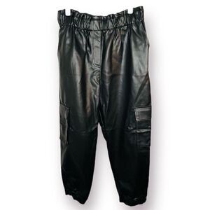 Miss Selfridge High Waisted Faux Leather Cargo Trousers Black 12